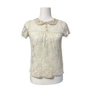 Forever 21 Cream Lace Top Peter Pan Collar S Coquette GUC
